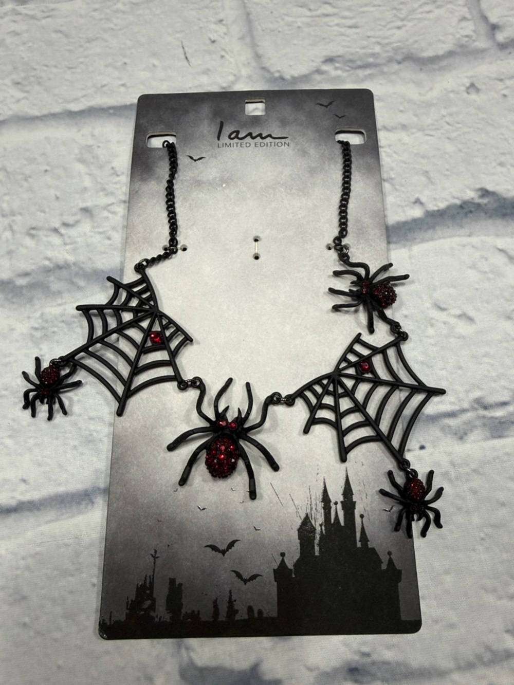 I Am Limited Edition Black & Red Spiderweb Necklace Halloween Goth